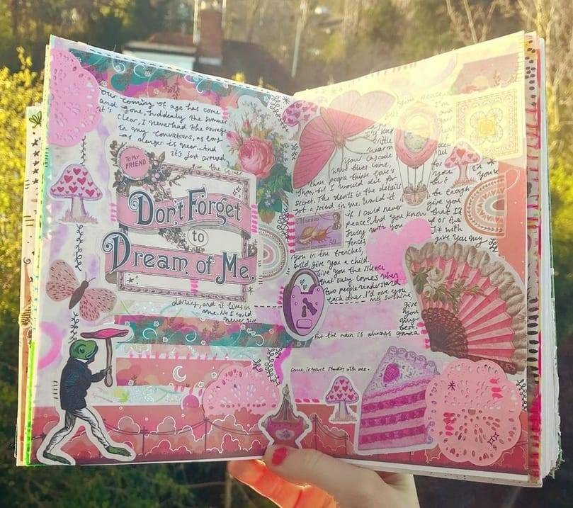 Pretty Pink Journal Spread ft. Heart Mushroom Stickers and Strawberry Cake Sticker by Kia Creates