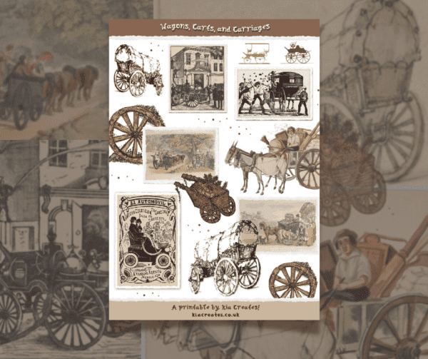 Junk Journal Printable. Wagons, carriages and carts - Printable by Kia Creates - Preview only! Download from kiacreates.co.uk for high quality pdf file