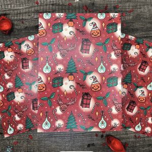 Pumpkin Christmas Paper - Red spookmas patterned craft paper A5 (2)