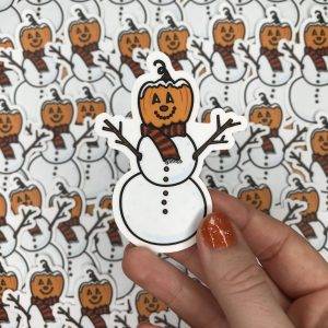 Pumpkin Snowman Sticker for Spookmas or spooky christmas - by Kia Creates