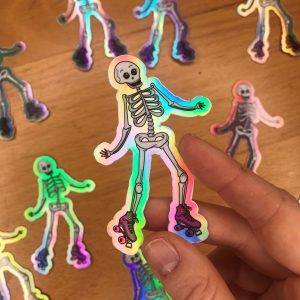 Skating Skeleton Sticker - Holographic Stickers by Kia Creates