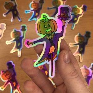 Pumpkin Ring Leader Sticker by Kia Creates Pumpkin Scarecrow Holographic Sticker