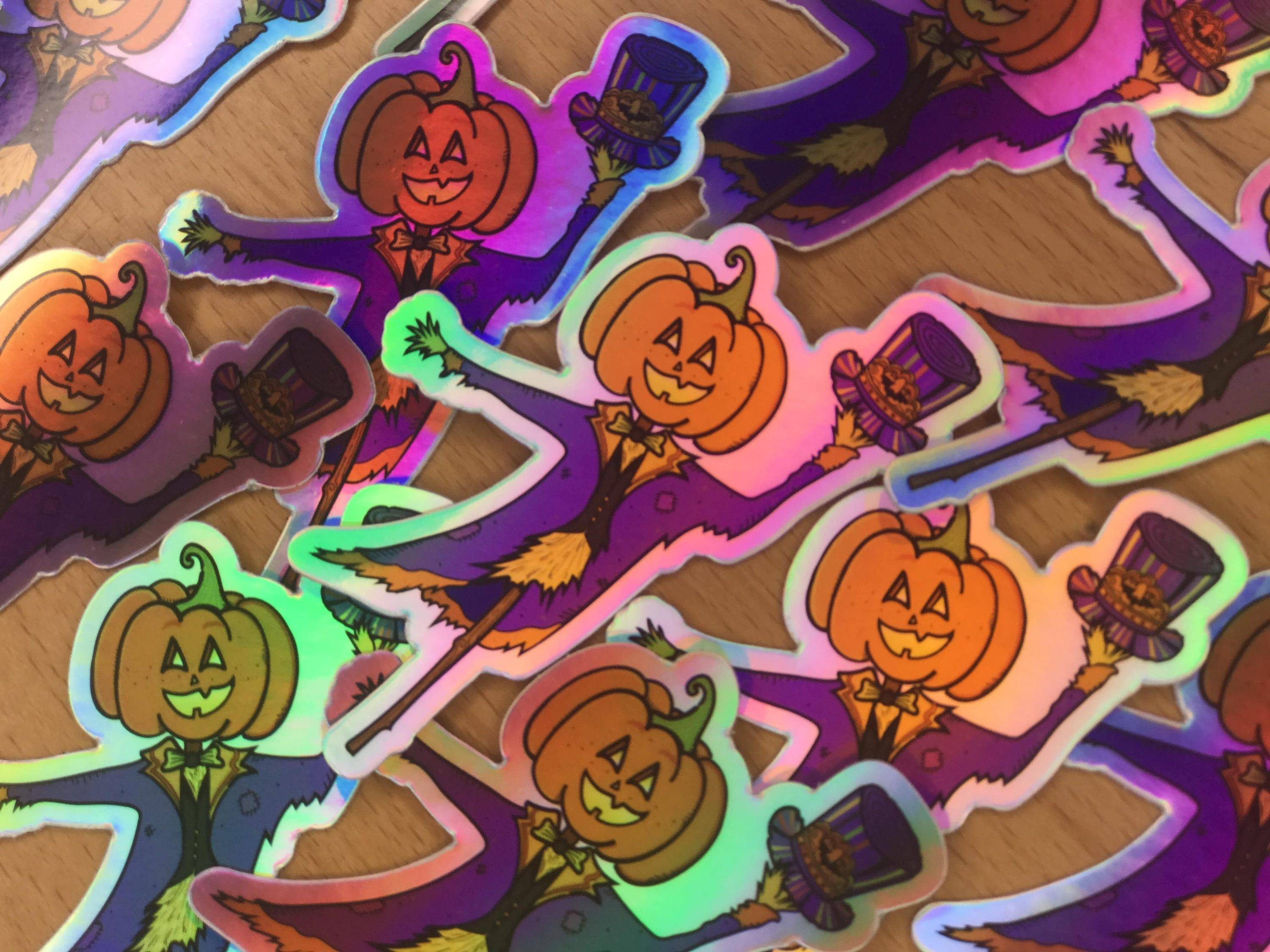 Pumpkin Ring Leader Sticker by Kia Creates Pumpkin Scarecrow Holographic Sticker