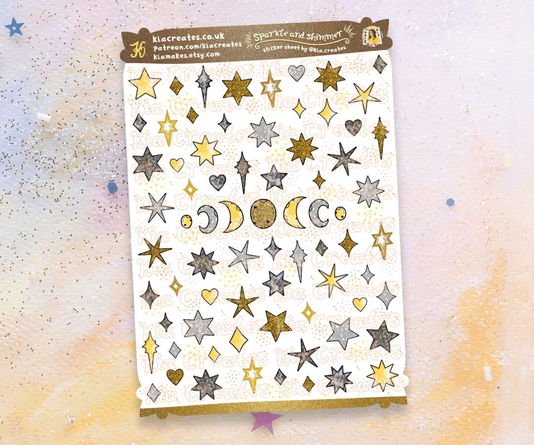 Sparkle Star Stickers -Shimmer Diamond and Star Doodle Stickers - Decorative Planner Stickers