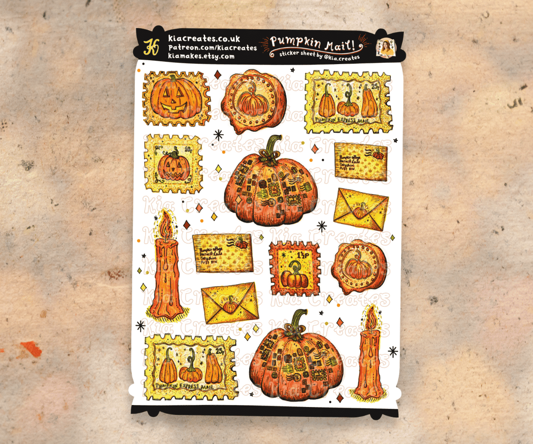 Pumpkin Mail Stickers | Fall Pumpkin Postage Stamp Sticker Sheet