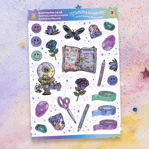 Crystals & Creativity Stickers - art journal supplies, crystals, gemstones and washi tape sticker sheet by Kia Creates