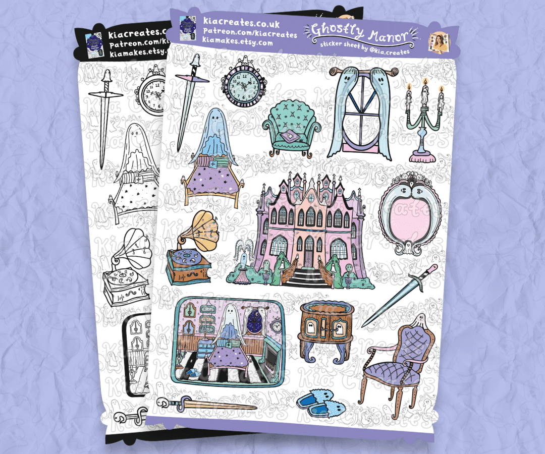 Ghostly Manor Stickers | Haunted Mansion Sticker Sheet | Cute Halloween Stickers by Kia Creates - Puzzle Quest: Ghost Hunter