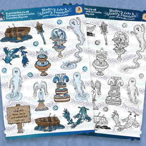 Haunted Lake Stickers | Shadowy Lake and Ghostly Fountains Sticker Sheet