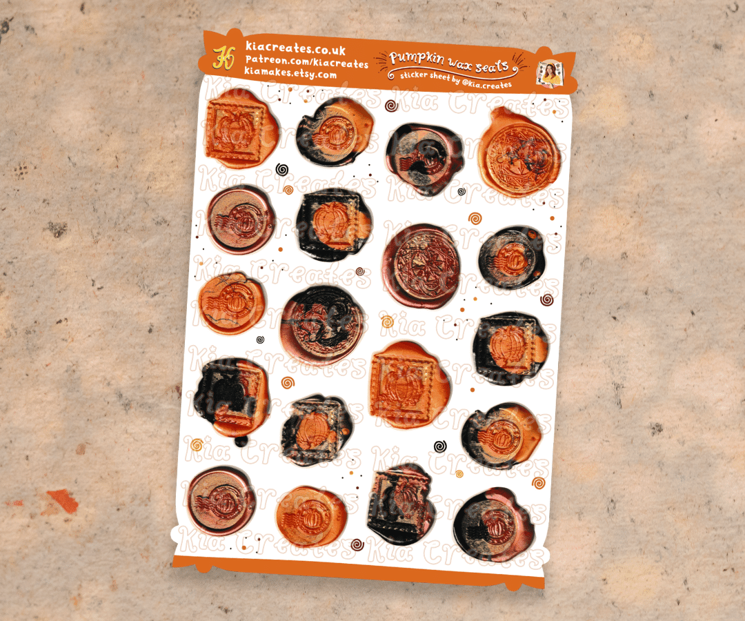 Pumpkin Wax Seal Stickers | Pumpkin Post Mail Stamp Sticker Sheet by Kia Creates
