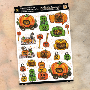 Cute Halloween Stickers | ACNH Sticker Sheet | Spooky Items stickers by Kia Creates (animal crossing inspired, handdrawn sticker designs)