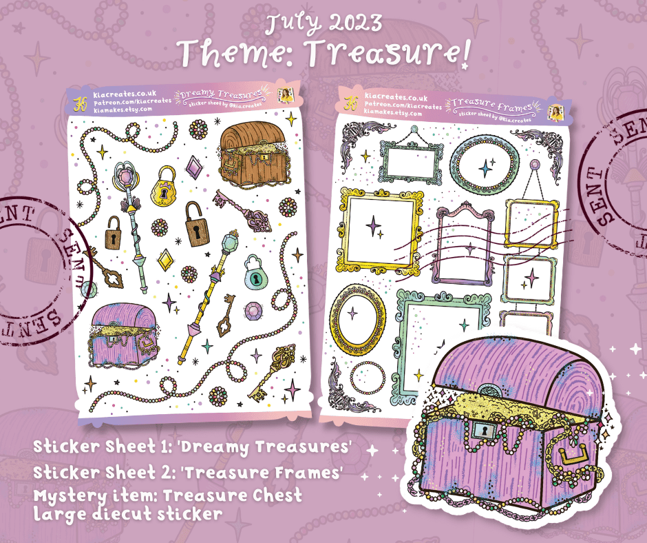 Treasure Stickers - July 2023 Halloween Theme Stickers for The Journal Club - sticker subscription uk by Kia Creates