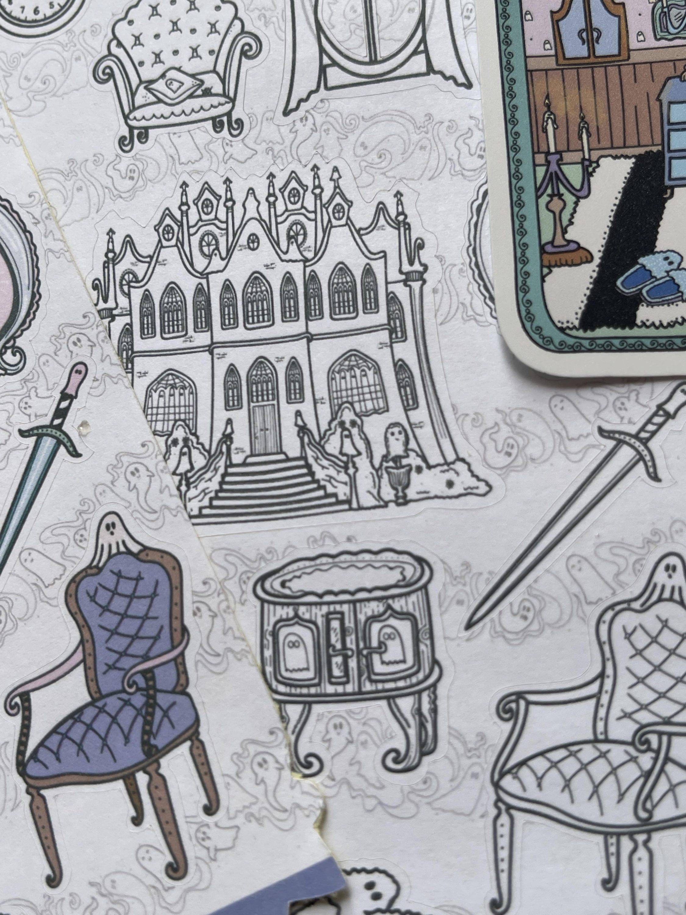 Ghostly Manor Sticker Sheet - designs copyright: Kia Creates 2023