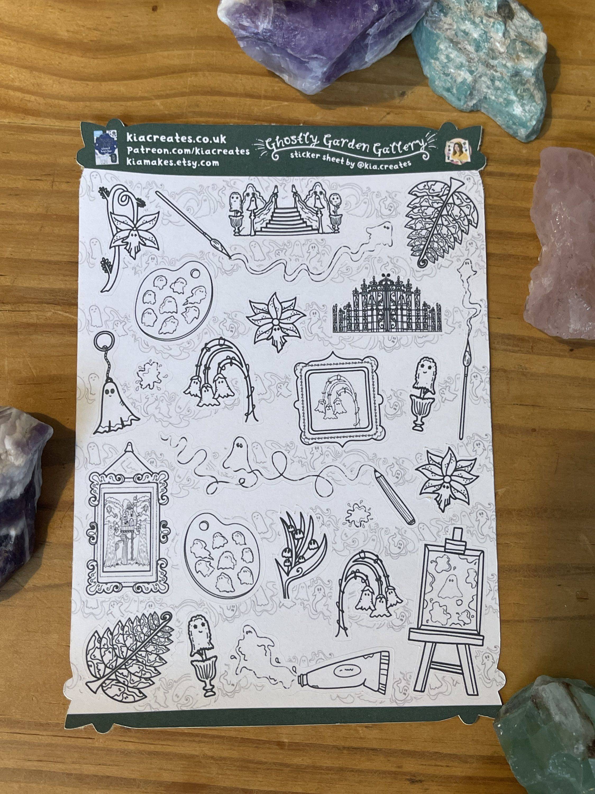 Ghostly Garden Gallery stickers: capture the spirit of the outdoors with a spot of plein air painting in the haunted gardens of the ghostly Wight Manor.