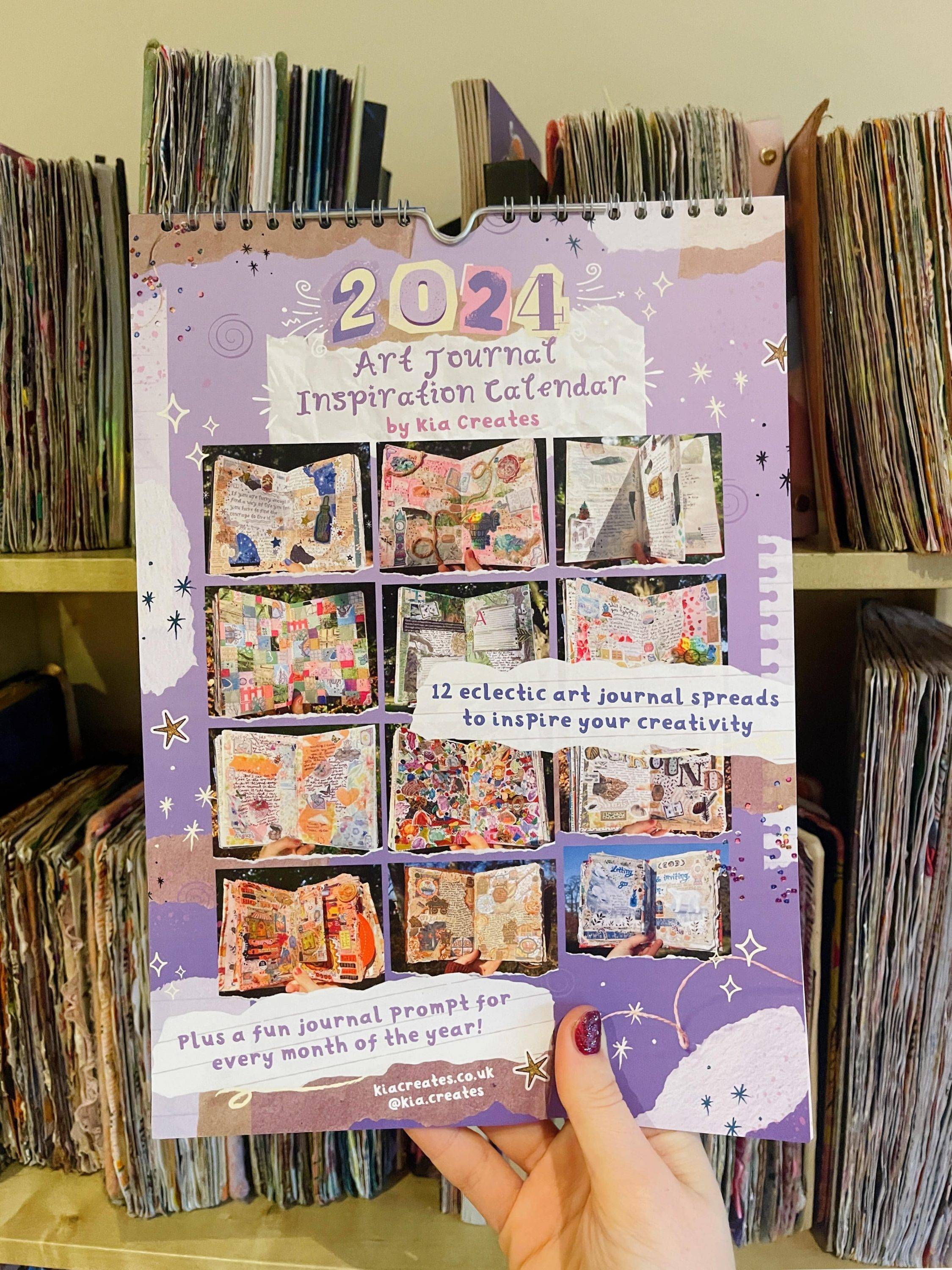 2024 art journal calendar – art journal ideas inspiration and prompts for the yeat – creative journaling gift by Kia Creates – wall calendar (4)
