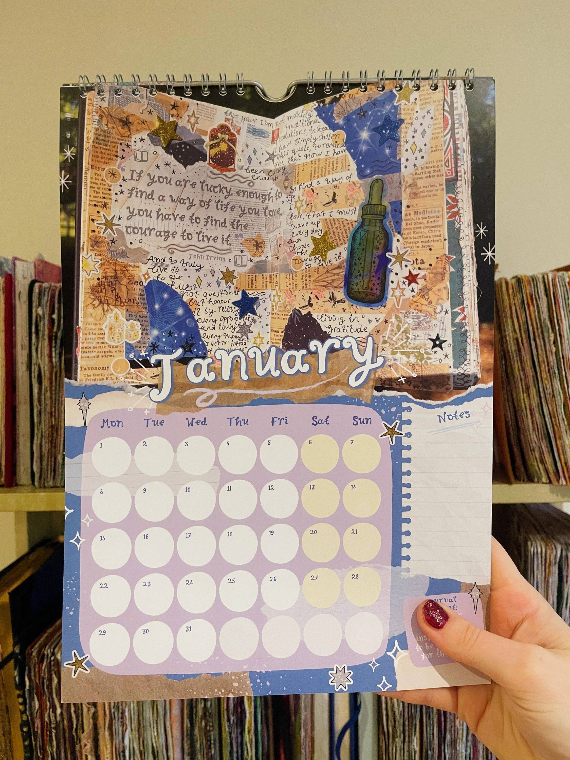 2024 art journal calendar – art journal ideas inspiration and prompts for the yeat – creative journaling gift by Kia Creates – wall calendar (7)