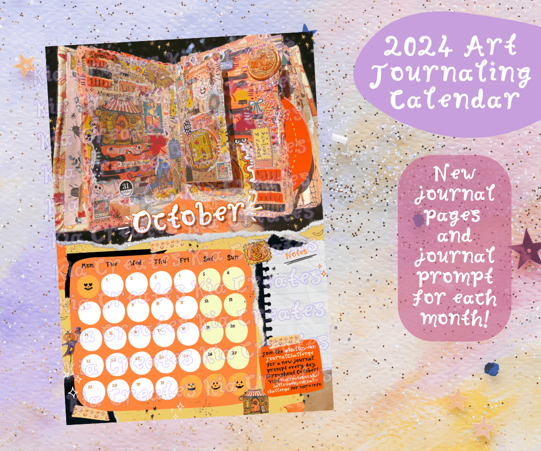 2024 Art Journaling Calendar by Kia Creates - creative inspiration and journal ideas wall calendar with journal prompts