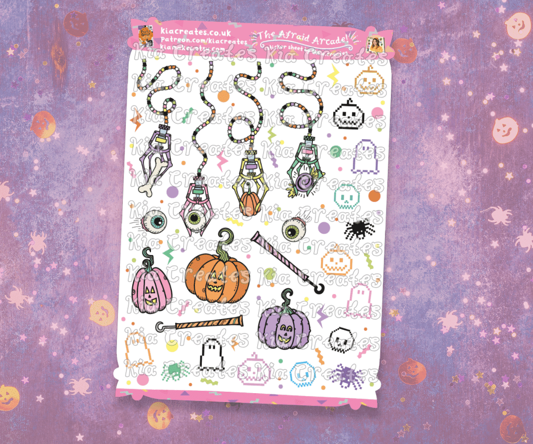 Afraid Arcade – Spooky Cute Pastel Stickers by Kia Creates – Puzzle Quest Halloween Haunting