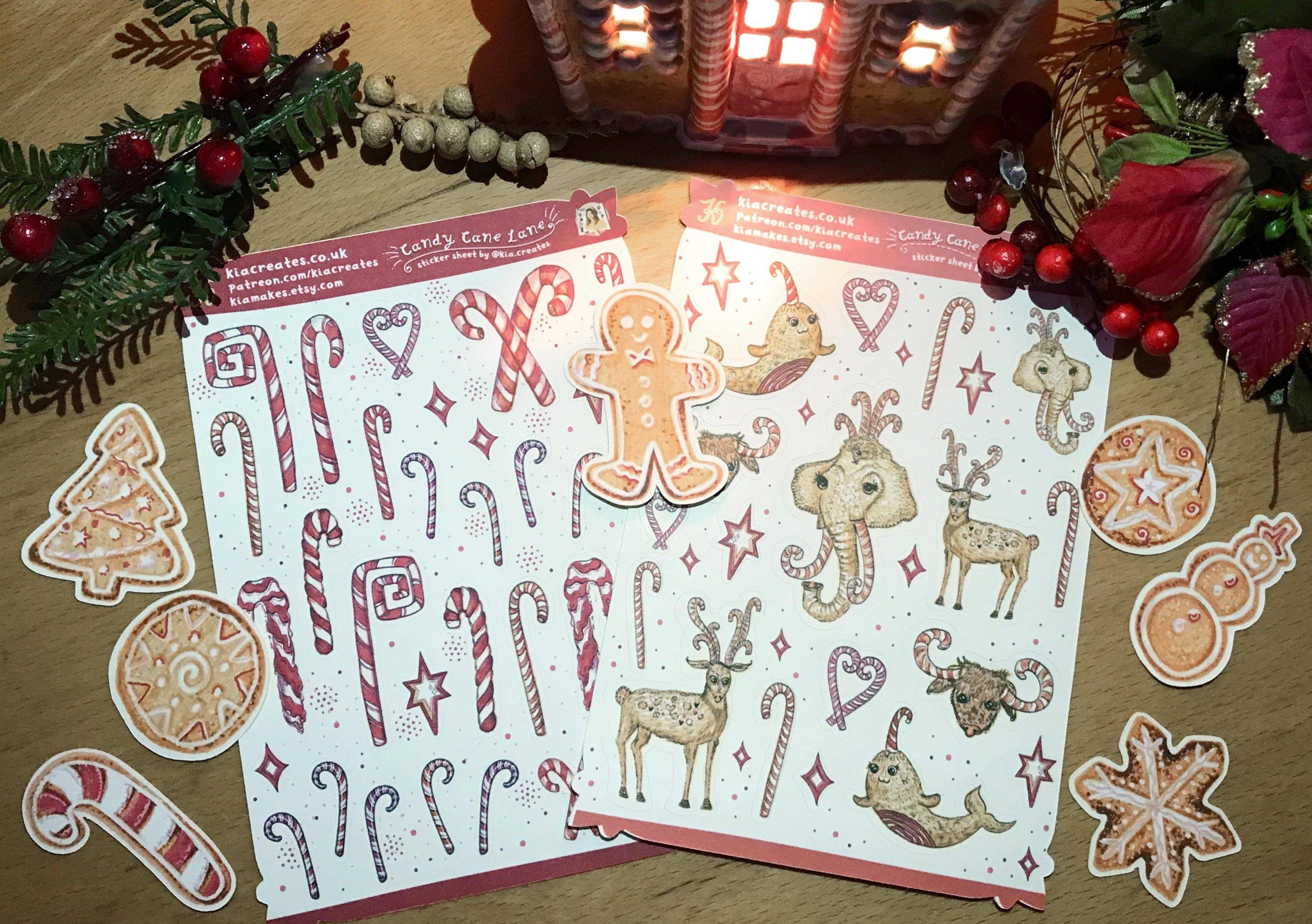 Candy Cane Creatures sticker sheet and Candy Cane Lane sticker sheet