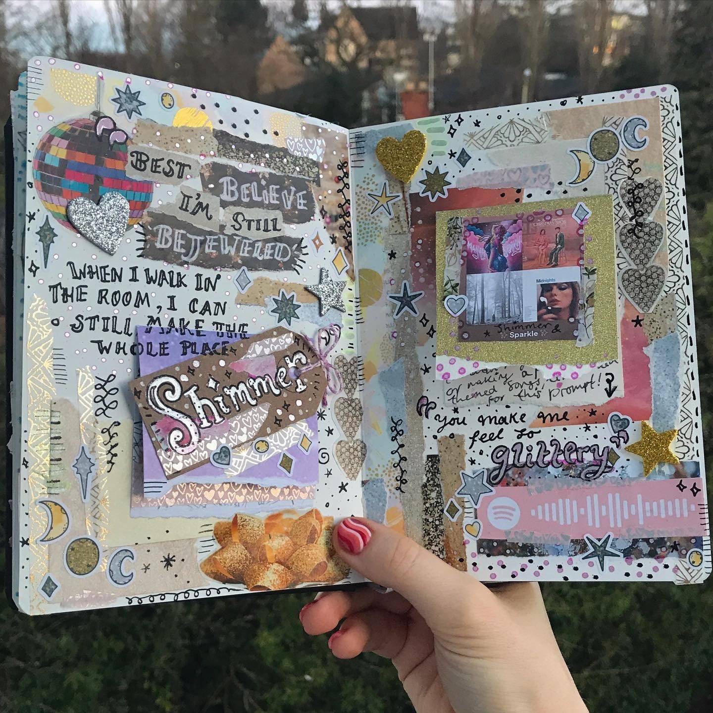 Creative journal spread featuring Sparkle and Shimmer Stickers and Sparkling Heart Stickers by Kia Creates
