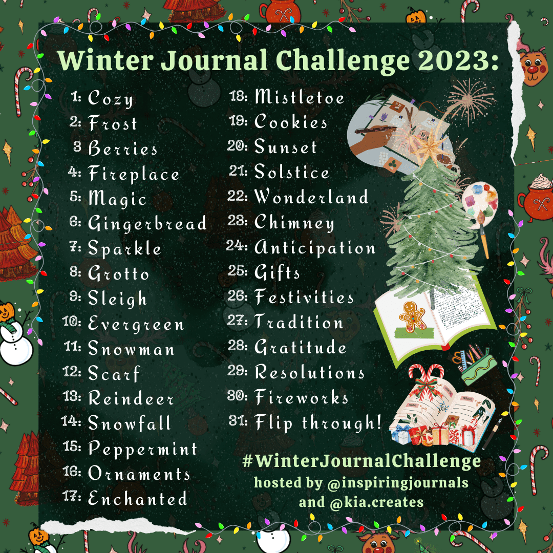 Winter Journal Challenge - Daily December Journal Prompts - Christmas journal challenge by Kia Creates