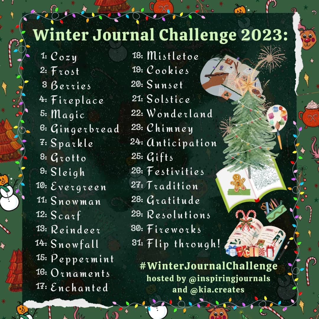 Prompts list - Winter Journal Challenge Daily December Journal Prompts Christmas journal challenge by Kia Creates (5)