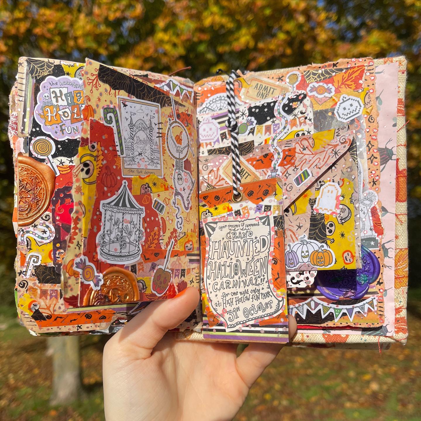 journal pages made with Halloween Circus themed sticker kit from the Journal Club - by @kia.creates