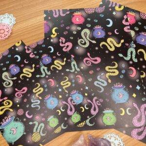 Witchy patterned paper - lucky snakes and magic cauldrons paper for journaling scrapbooking and crafts by kia creates (3)