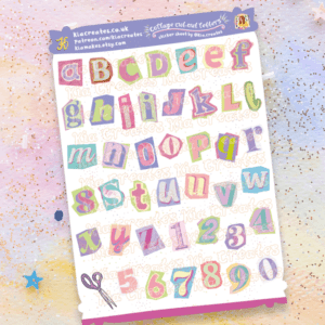 Scrapbook letter stickers - Collage cut-out letter stickers by Kia Creates - Scrapbook letters and numbers sticker sheet