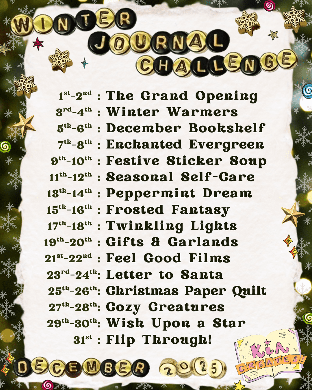 Winter Journal Challenge 2025 Prompts by Kia Creates