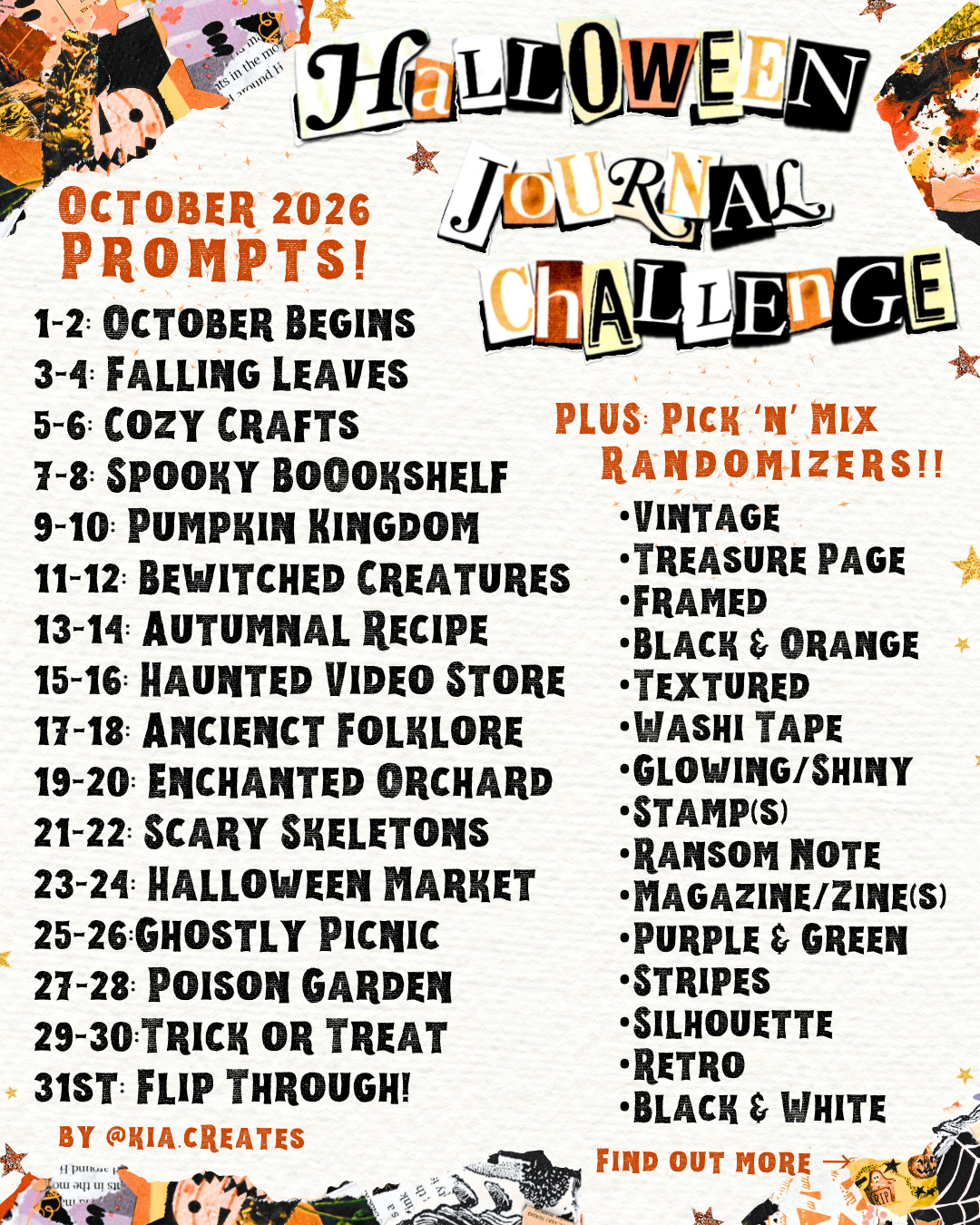 Halloween Journal Challenge 2026 Prompts List