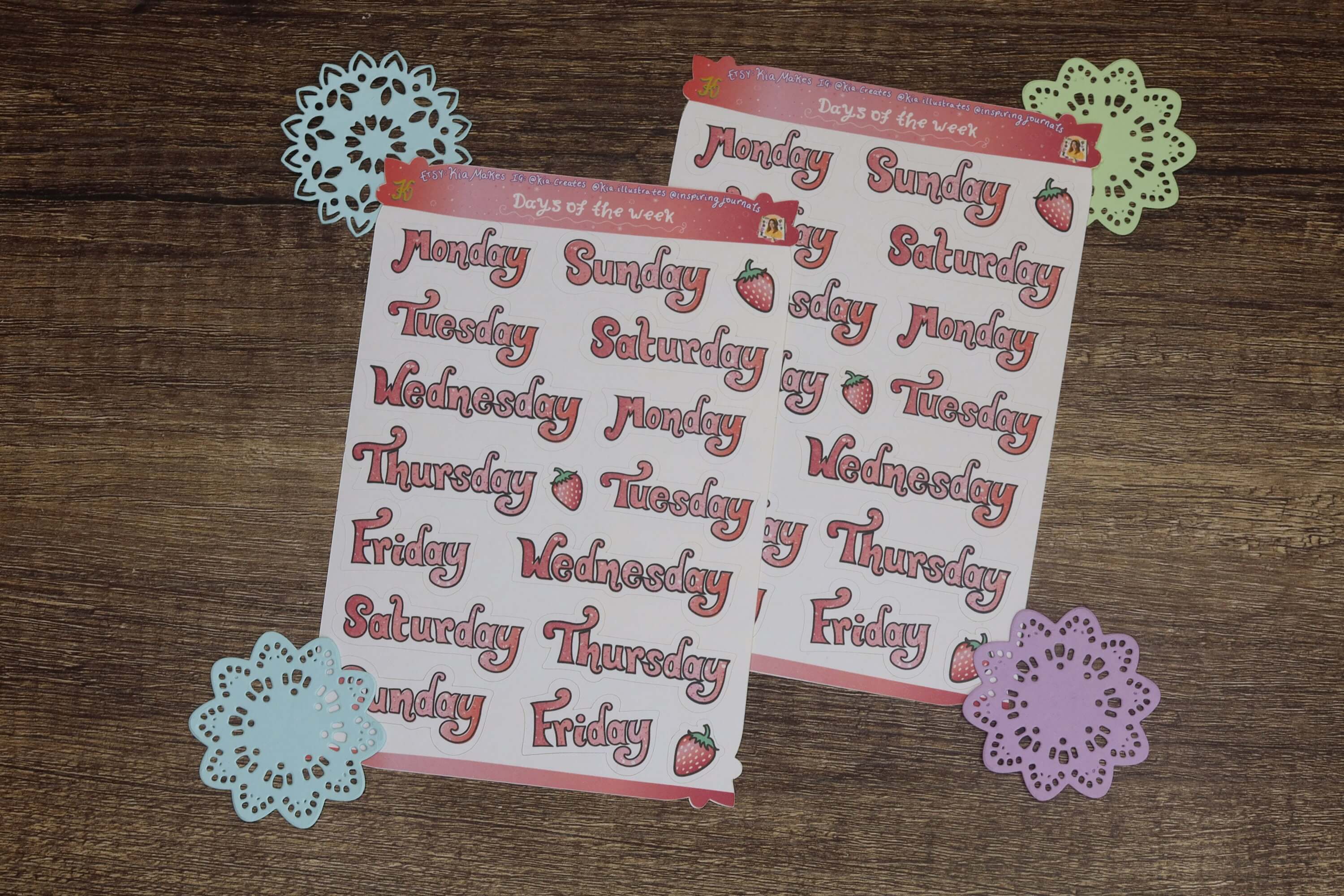 Planner stickers bundle - Strawberries and cream pink - days of the week