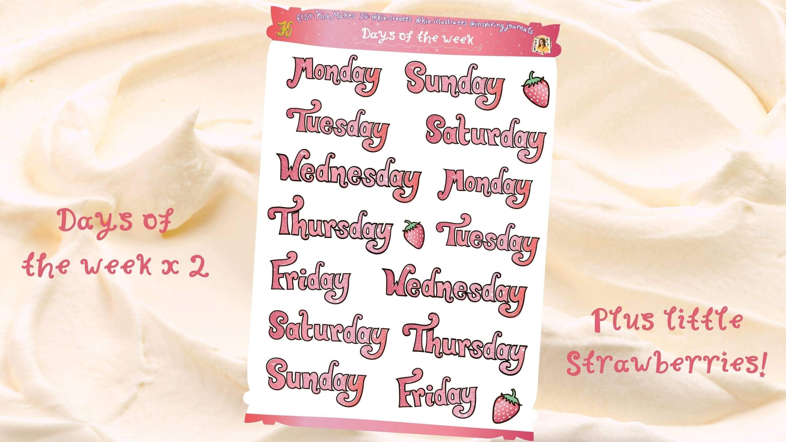 Planner stickers bundle - strawberries and cream - days of the week