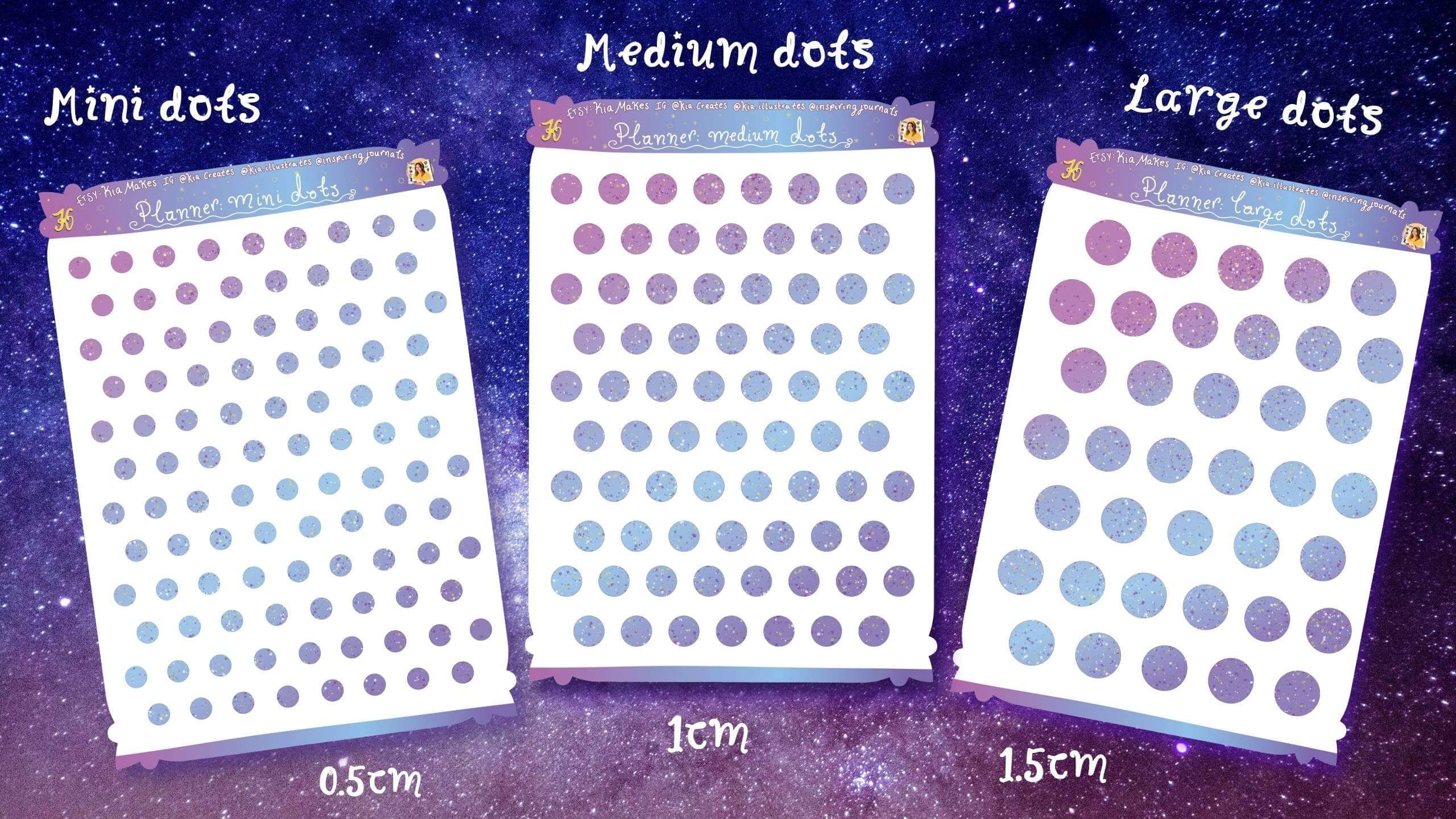 Planner stickers bundle - Galaxy purple - mini dots medium dots large dots