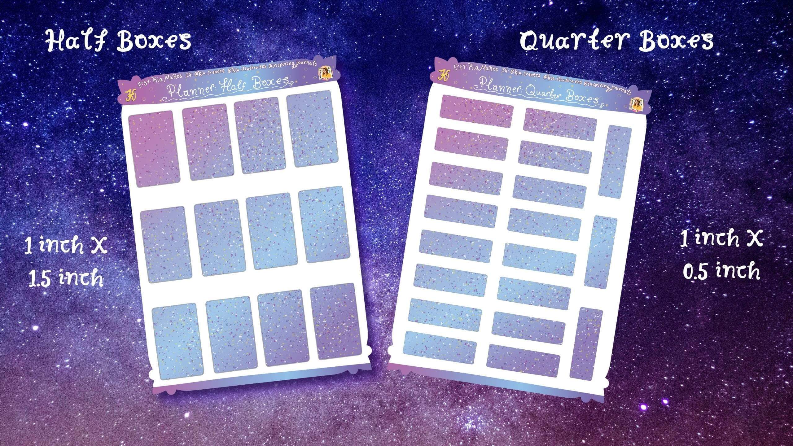 Planner stickers bundle - Galaxy purple - half boxes and quarter boxes