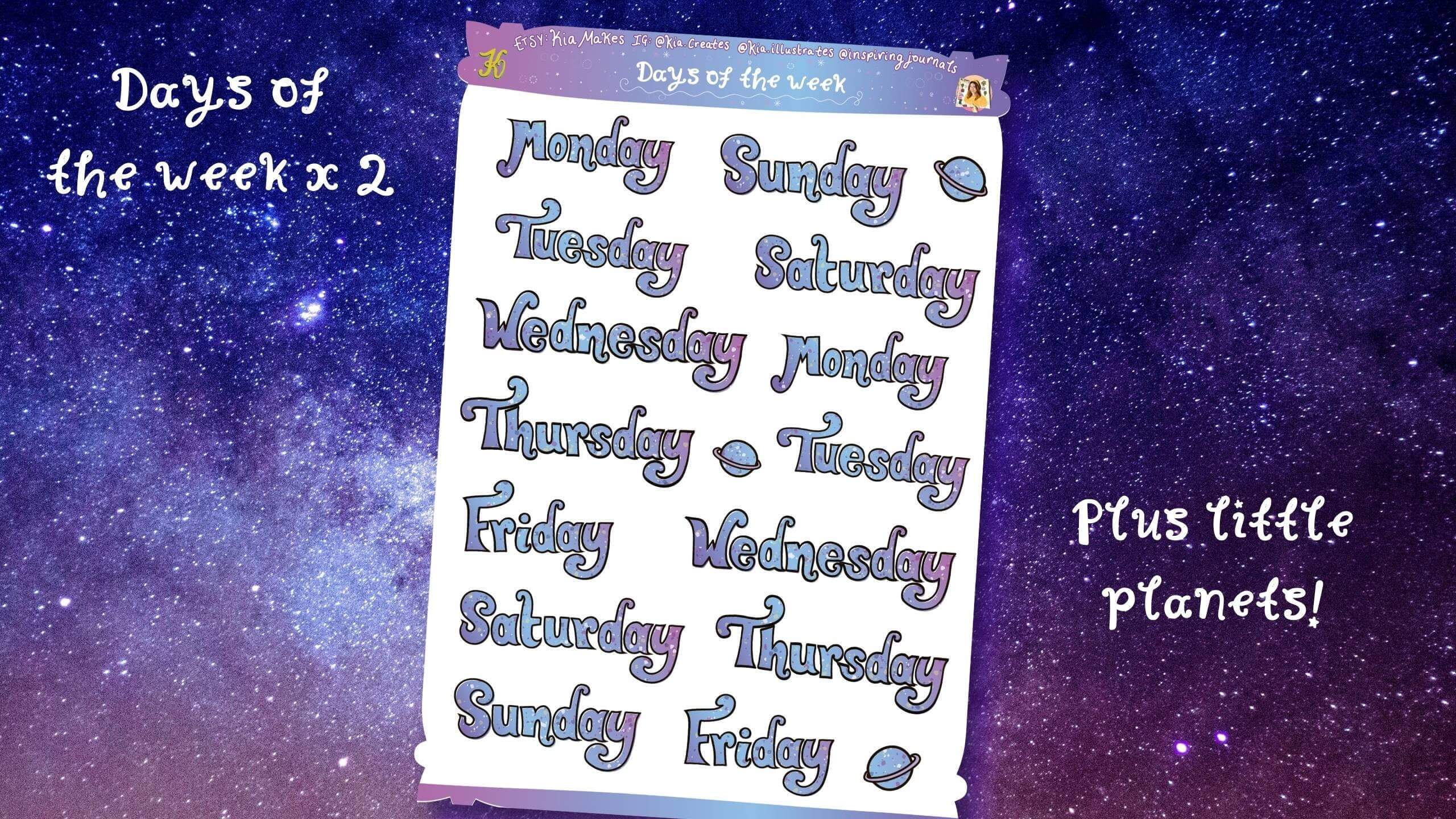 Planner stickers bundle - Galaxy purple - days of the week